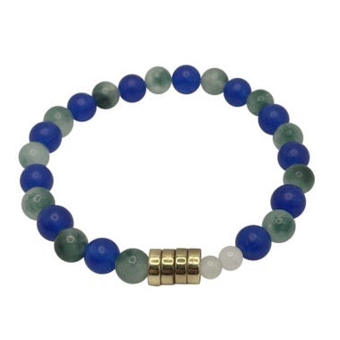 The 12 Blue+Green+White Jade + Gold Plated Cord