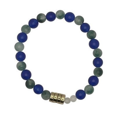 The 12 Blue+Green+White Jade + Gold Plated Cord