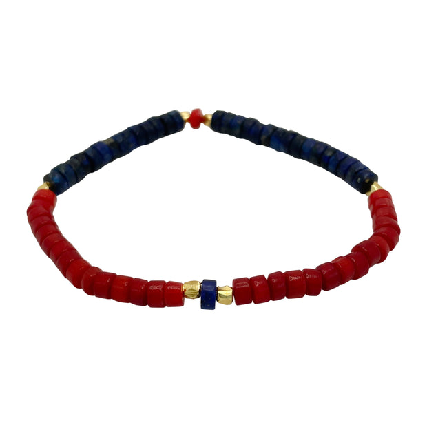 US Lapis+Coral+Gold Plated Diamond Cut Cord #1